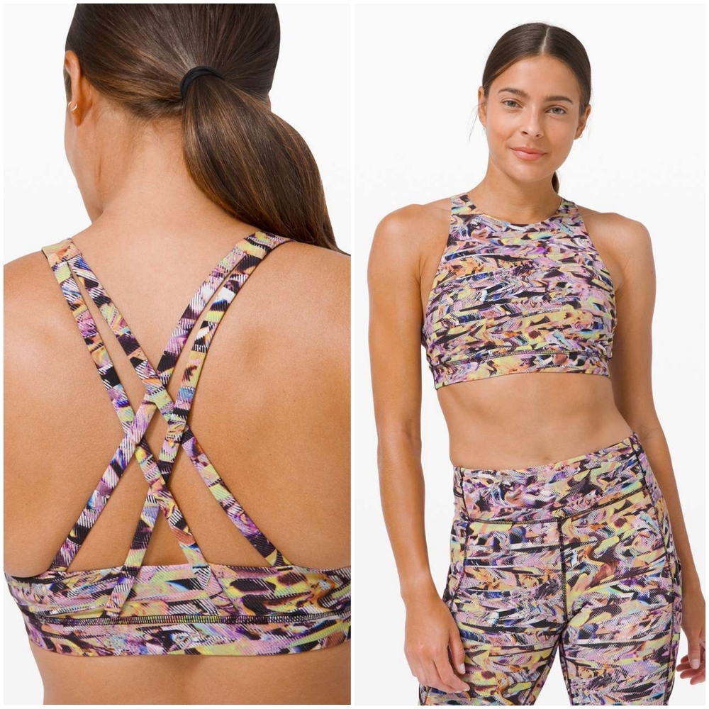 RARE Lululemon Seawheeze High Neck Energy Bra Super Sonic Alpine White Multi